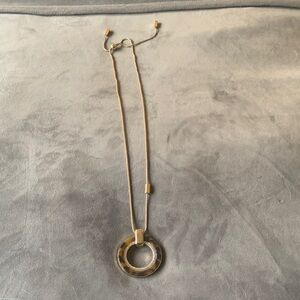Gold-Tone Circular Ring Pendant Adjustable Necklace - Women Jewelry